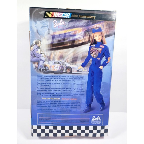 Barbie NASCAR 50th Anniversary Collector Edition Doll Blue Racing Suit Helmet - Picture 2 of 5